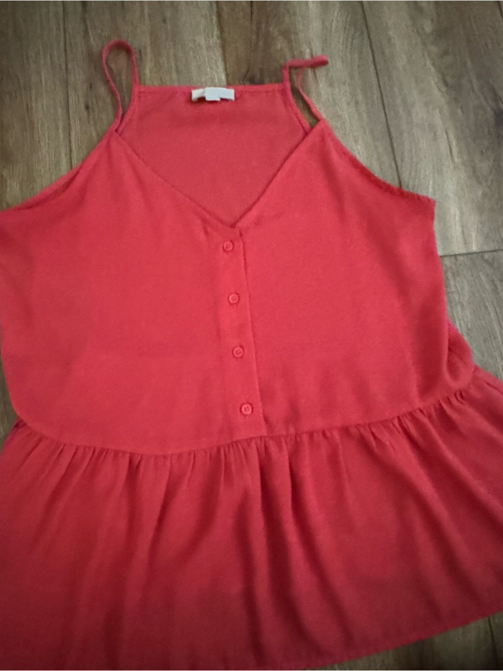 LOFT Women's Coral Button-Front Ruffle Hem Tank Top Med